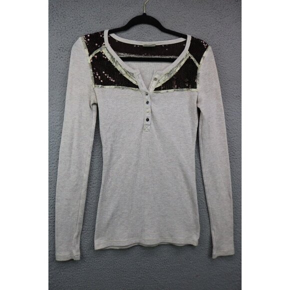 Free People Oatmeal Waffle Knit Long Sleeve Tunic-Sequins-Mix Match Buttons-Med. - Picture 1 of 10